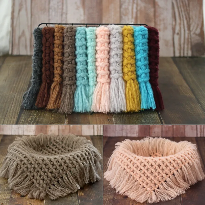 Newborn Baby Photography Props Basket Filler Mohair Handwoven Soft Square Petal Tassels Decoration Blanket Photo Props Cushion