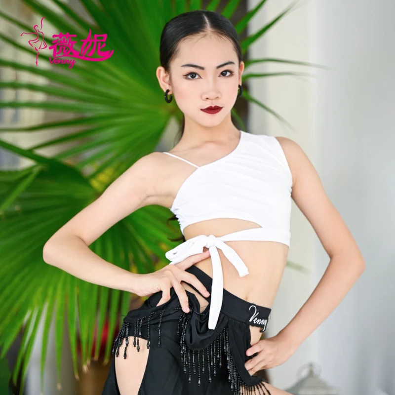 Vennystyle Latin Dance Dress for Girls Sleeveless Two Piece Set, Dance Competition Training Practice Wear Performance Costume