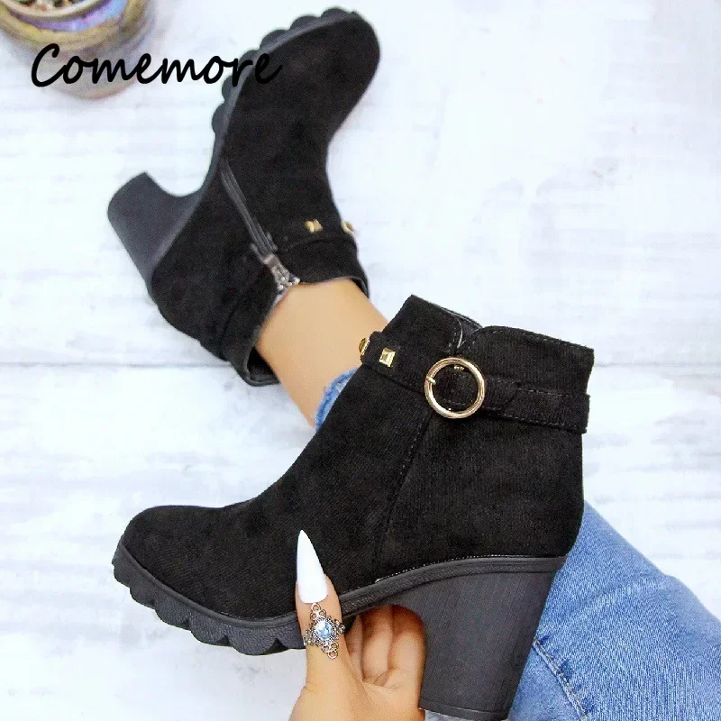 Shoes for Women Hot Sale Side Zipper Women's Boots Fashion Belt Buckle Modern Boots Women New Plus Size Solid Ankle Boots