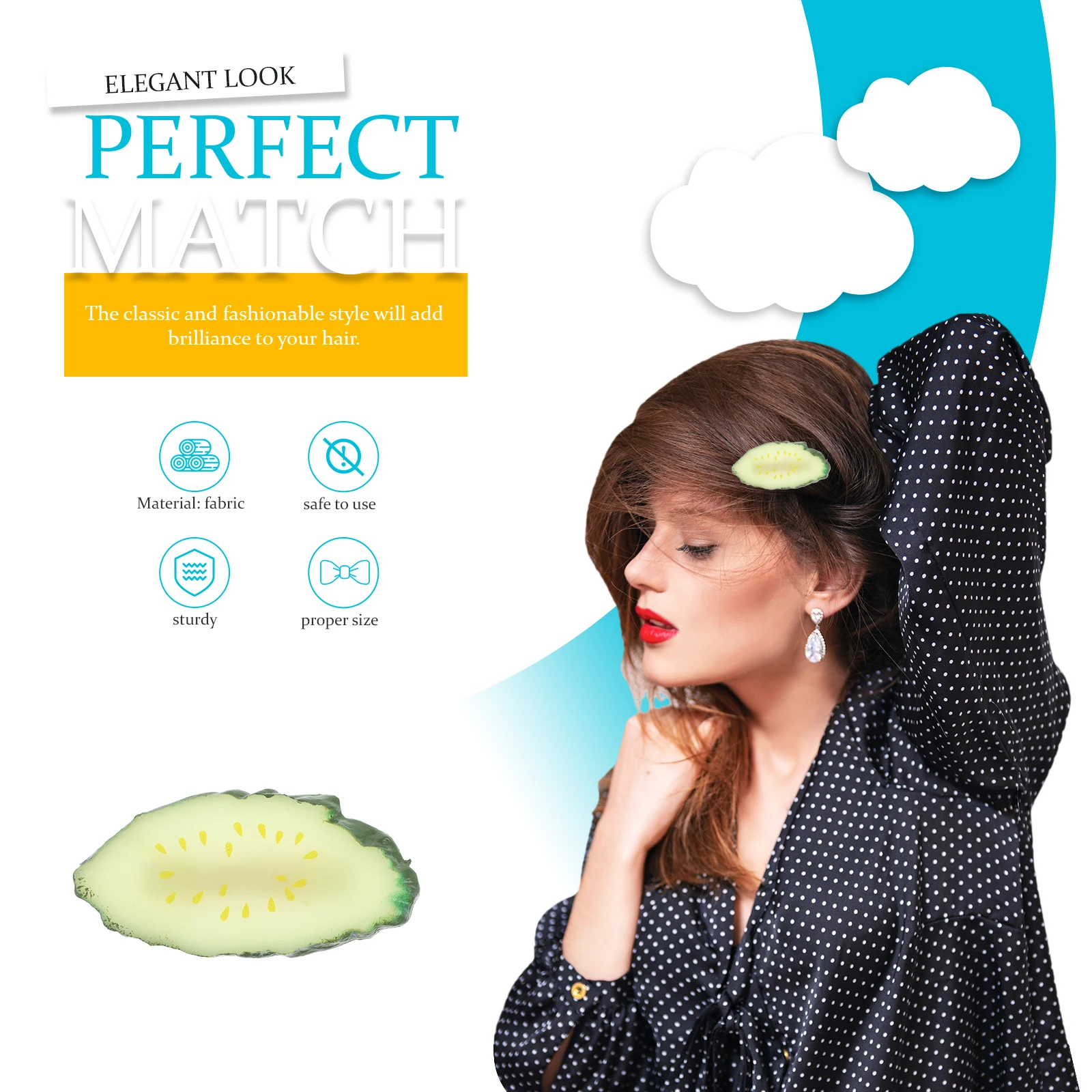 

Funny Cucumber Hair Clip 30x64mm Resin Lightweight Portable Strong Grip Hairpins for Girls Students Daily Party Cosplay Safe