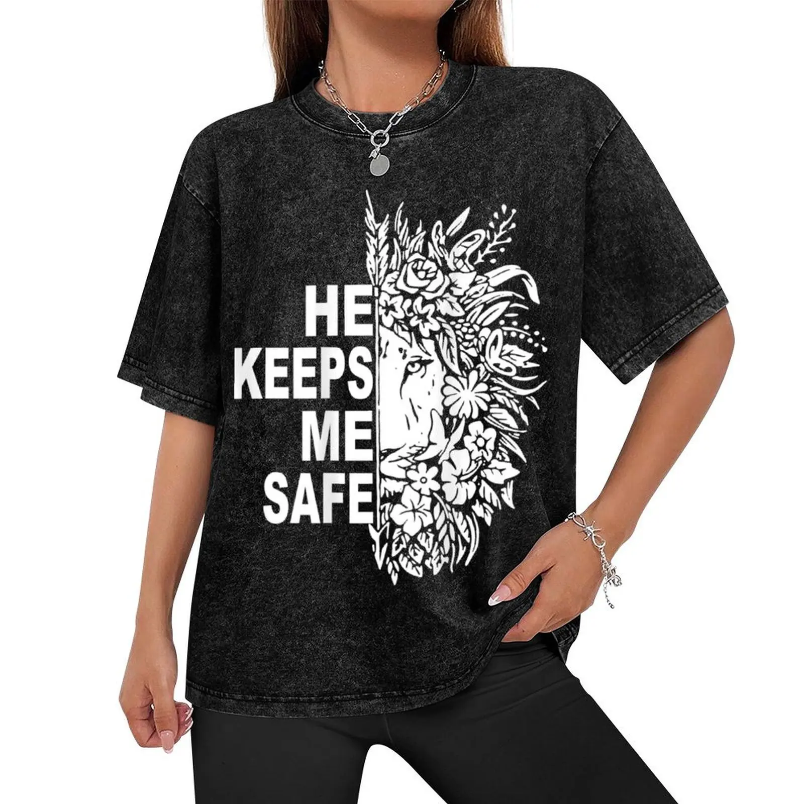 He Keeps Me Safe Lion T-Shirt man clothes designer shirts custom shirt Men's cotton t-shirt