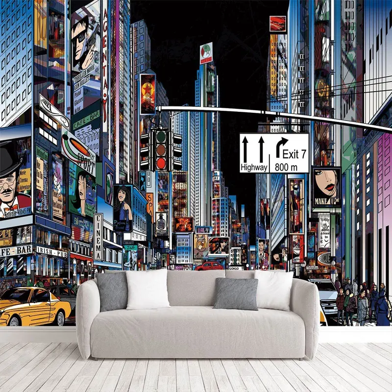 Full Mural Art Wallcovering For Bedroom Beautiful Manhattan City Night Living Room Landscape Photo Wallpaper On The Whole Wall