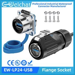 LP24 USB3.0 Waterproof Connector IP68 Industrial Circular Aviation Date Connector Plug With 0.6m Cable