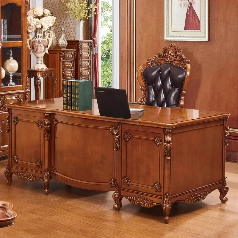 

European desk, American retro solid wood carving flower writing desk desk