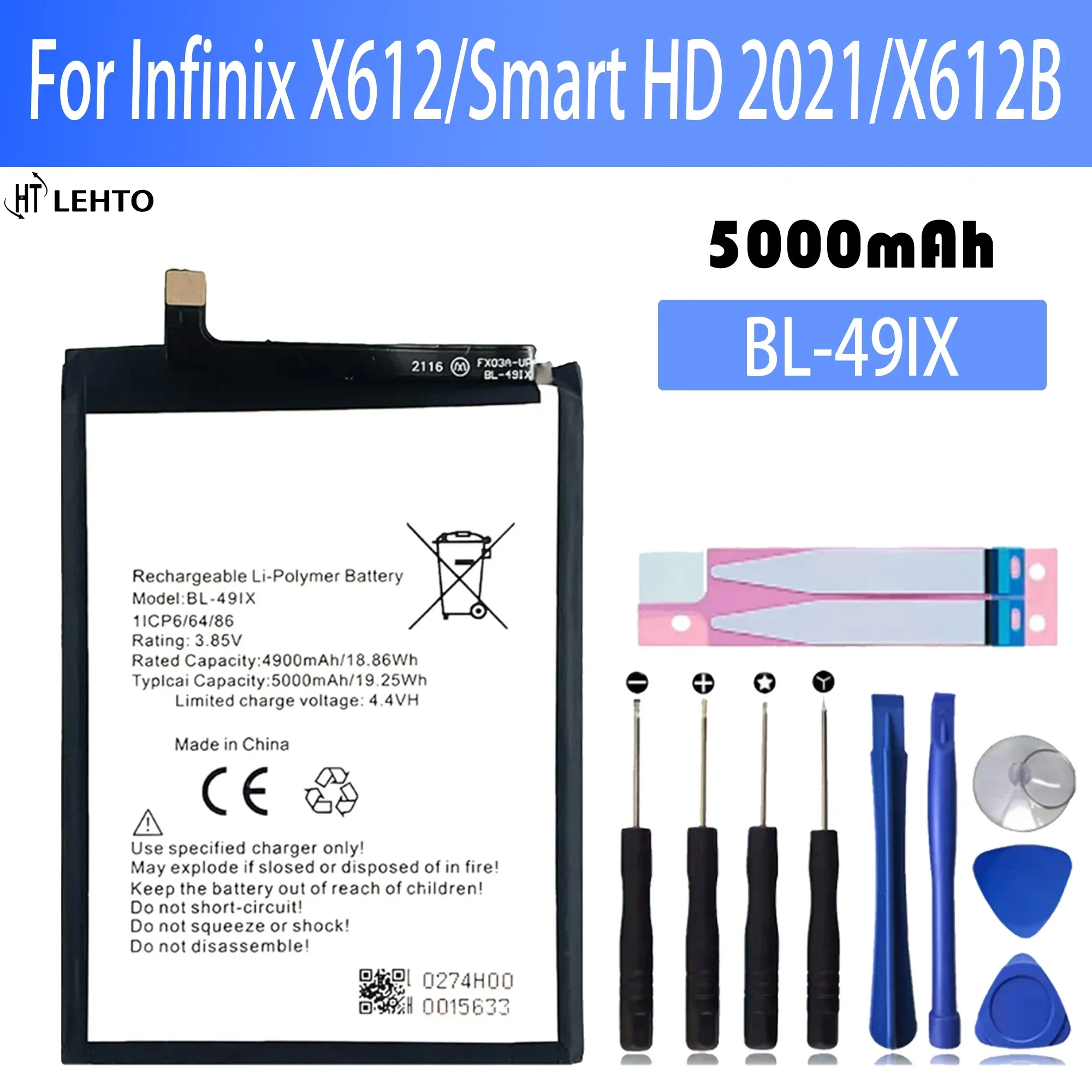 

New Original BL-49IX Replacement Battery For Infinix X612/Smart HD 2021/X612B phone Batteria + Free Tools