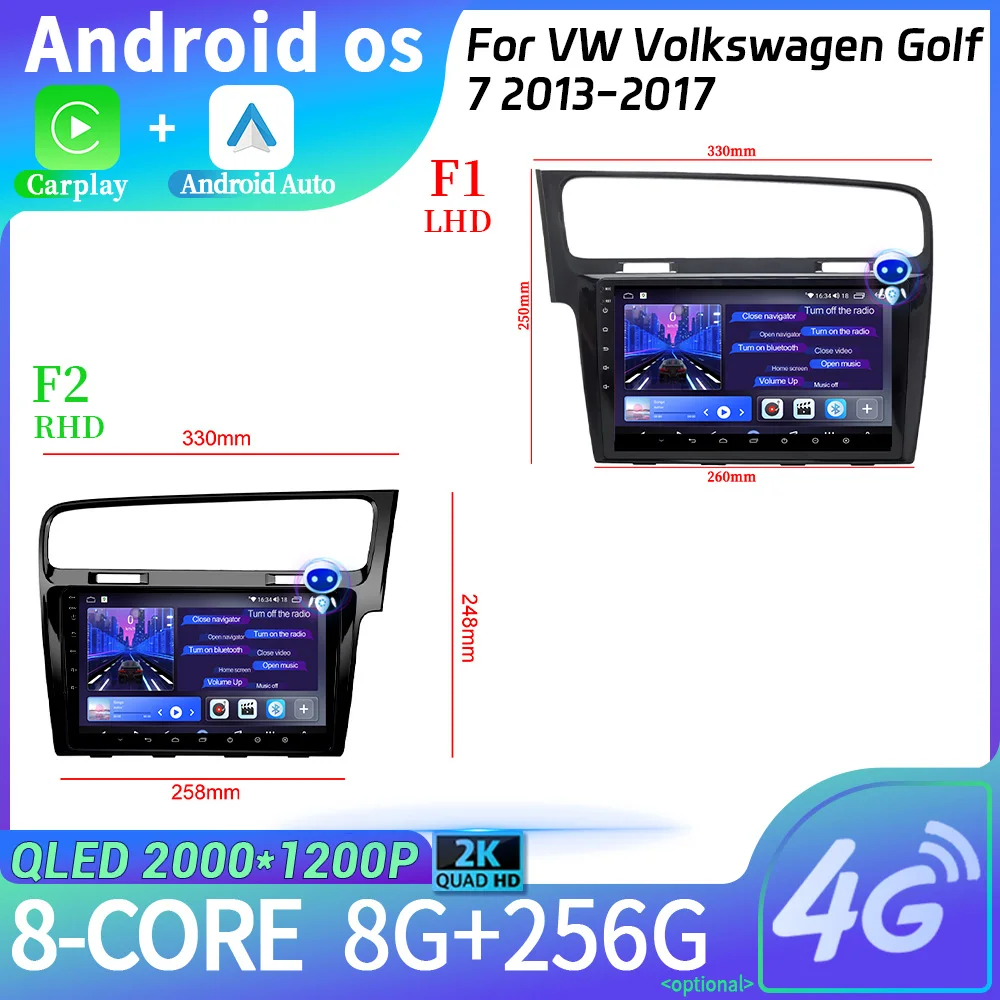 

Car Radio Multimedia Navigation Android 14 Stereo Head Unit Screen For VW Volkswagen Golf 7 2013-2017 4G 2CIN WIFI