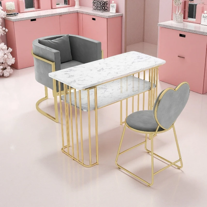 

Scandinavian Iron Double Marble Manicure Table and Chair Set Net Red Sofa Chair Nagel Tisch Professionell Commercial Furniture