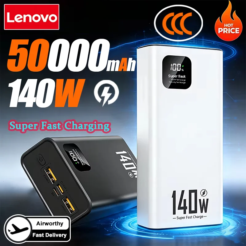 Lenovo 140W 500000mAh Ultra Capacity Power Bank Super Fast Charging CCC Portable Battery Charger For IPhone Samsung 2026 New