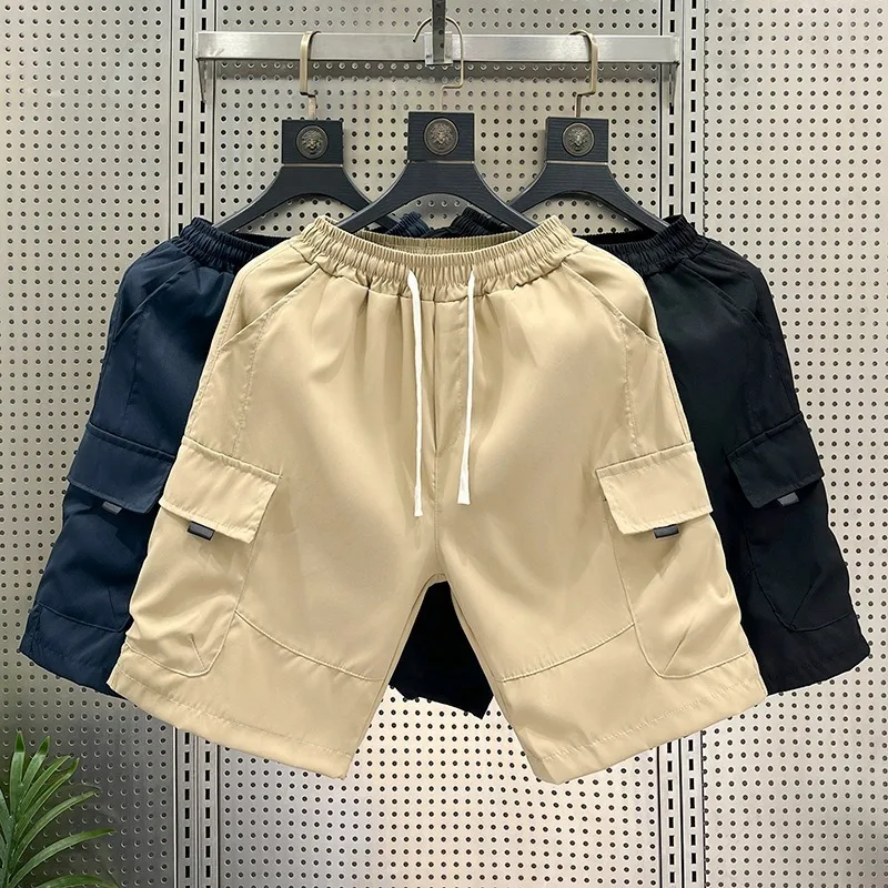 

New Summer Mens Shorts Casual Cargo Vintage Japanese Inspired Drawstring Utility Pockets Straight Leg Five Inch