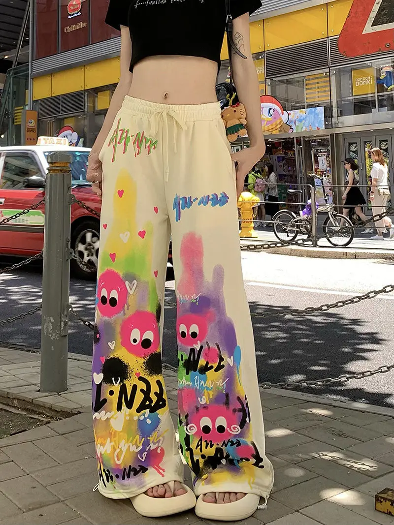 

Deeptown Pink Cyber Y2k Sweatpants Woman Harajuku Hippie Streetwear Graphic Pants Black Slacks Wide Leg Trousers Kpop Vintage