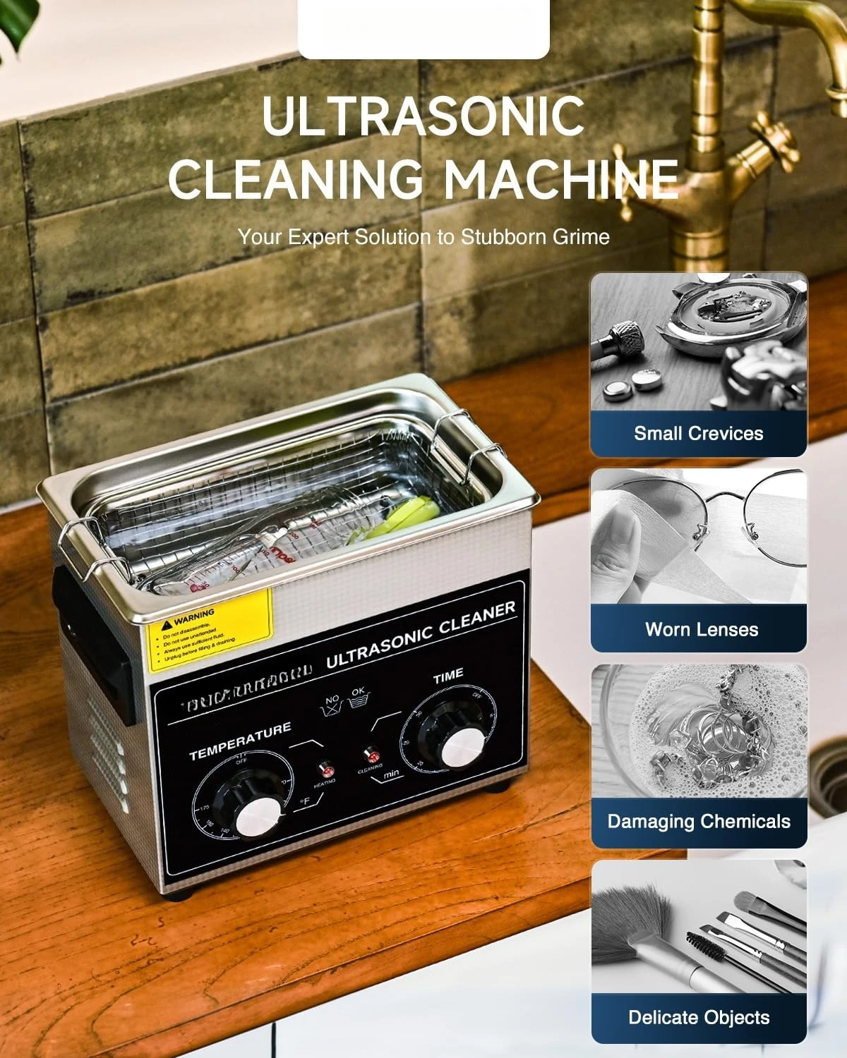 

3.2L Ultrasonic Cleaner with Heater & Timer, 304 Stainless Steel Sonic Cleaner, 0.8gal Ultrasonic Parts Cleaner with Knobs, Hot