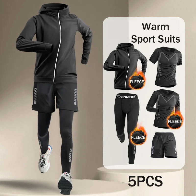 

Winter Men's Outdoor Running Sets 2-5 PCS Fitness Morning Jogging Sports Quick-Dry Windproof Cycling Training Joggers Tracksuit