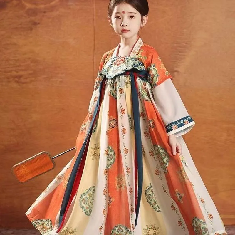Новое китайское платье ханьфу в стиле ретро с имитацией династии Тан для девочек