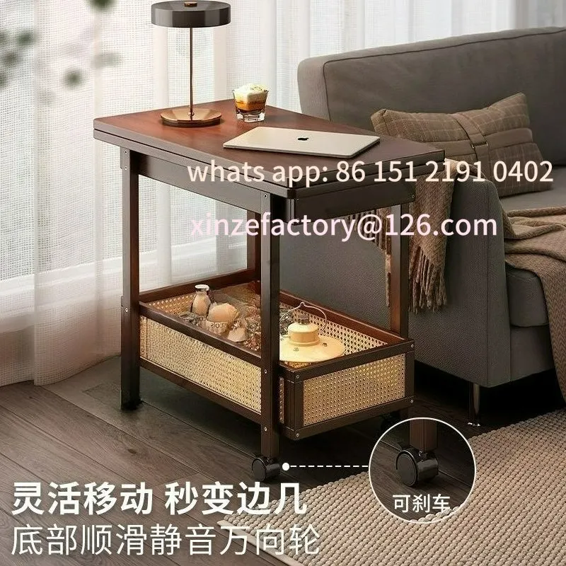 

Customizable mobile coffee table foldable table small apartment dual-purpose solid wood medieval cart