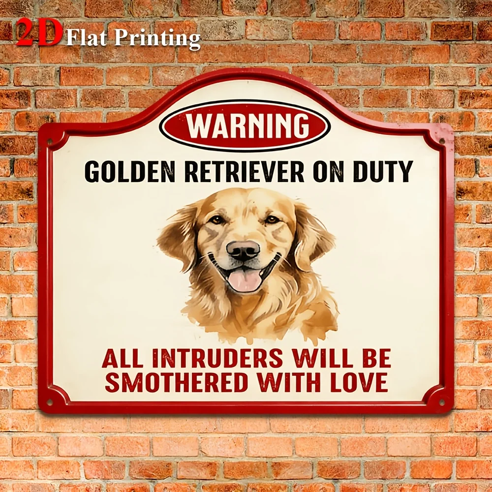 1pc 2D Flat Sign Artwork Depicting A Golden Retriever Alongside A Warning Sign Design, Ideal For Home Decoration,Office Wall Art