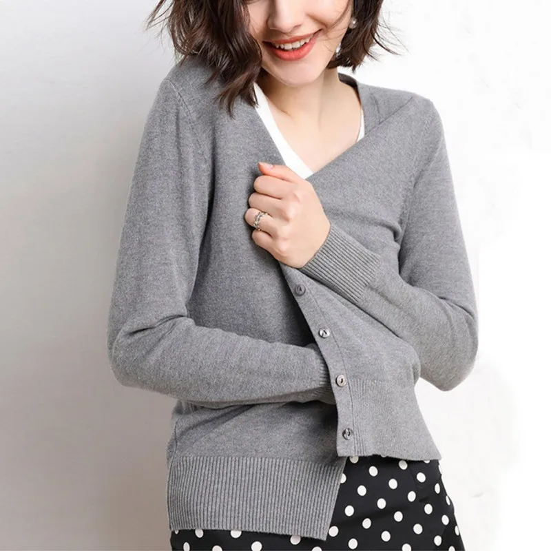 Women Button Solid Color Knit Short Cardigan Long Sleeve Fashion Casual Winter Warm Loose Sweater