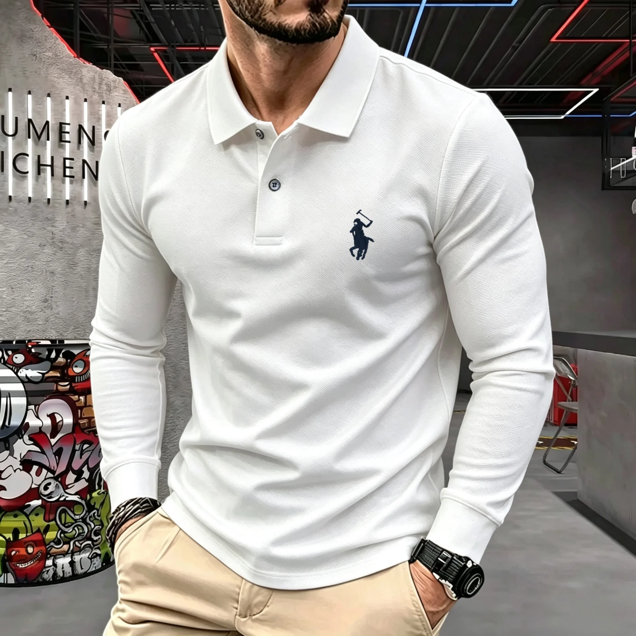 100% pure cotton high-end brand men's long sleeve polo shirt autumn winter fashionable luxury embroidery golf top casual T-shirt