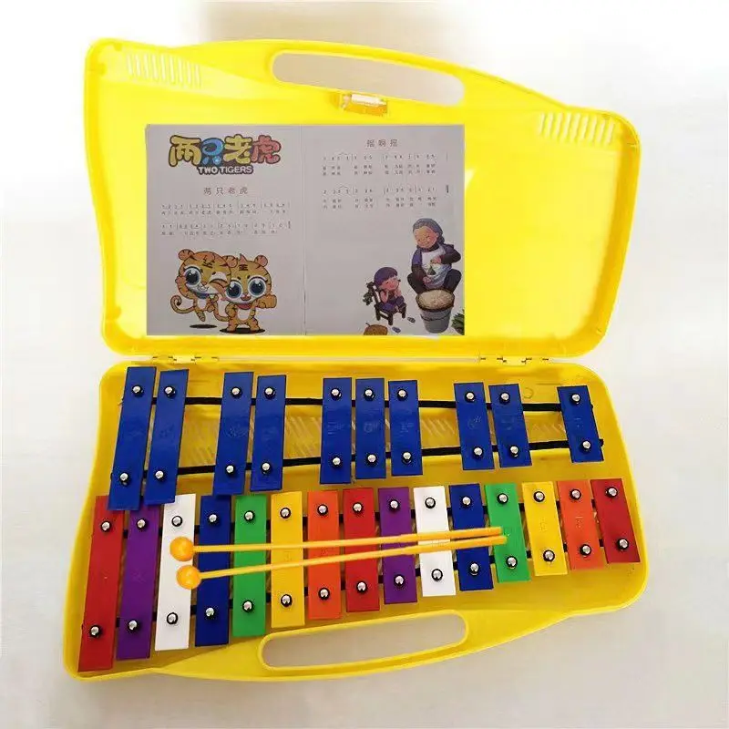 Xilofone Glockenspiel com estojo infantil, cromático colorido, brinquedo musical de aprendizagem, chave de metal 25 tons