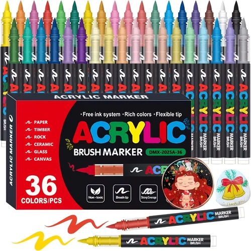 12-72 colores Marcadores de plumas de pintura acrílica Fieltros Acrílicos Marcadores de pintura con punta de pincel Para pintura rupestre Lienzo Manualidades De Bricolaje Para Regalos De Navidad