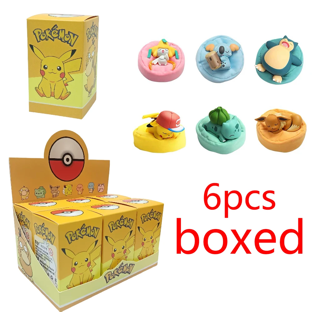 

6pcs Pokémon Sleep Pose Series Blind Box Pikachu Car Mount Desk Ornament Figurine Toy
