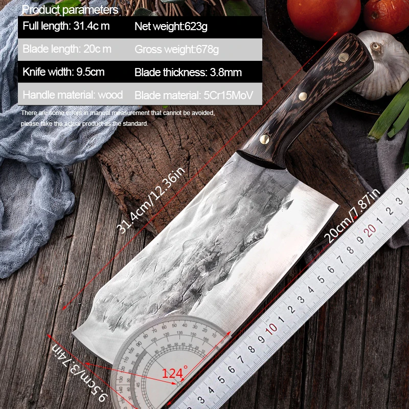 Forged Kitchen Knives Bone Butcher Knife Forging Meat Cleaver Stainless Steel Wood Handle Chinese Knife Slicing Cooking Tools