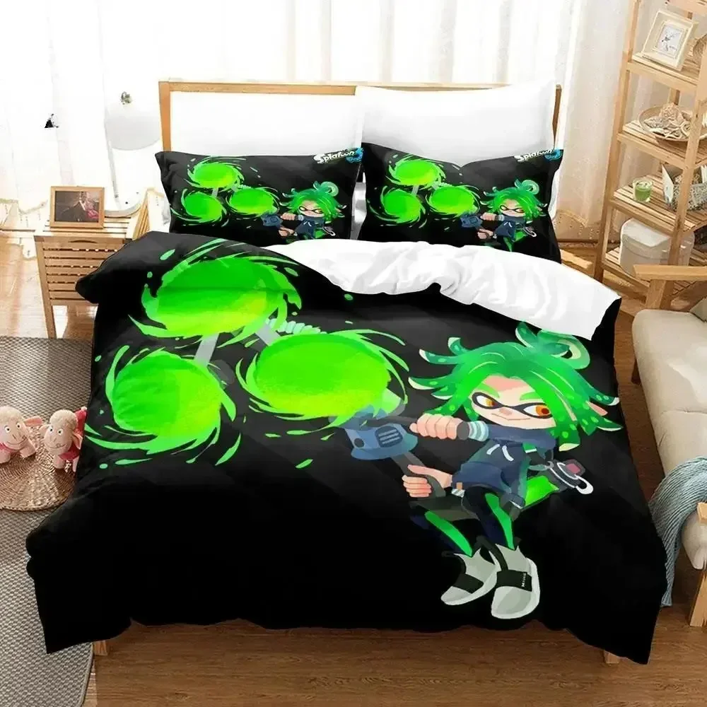 

Kawaii Game Splatoon 3 Bedding Set Single Twin Full Queen King Size Bed Set Adult Kid Bedroom Duvet cover Sets Bed Sheet Set