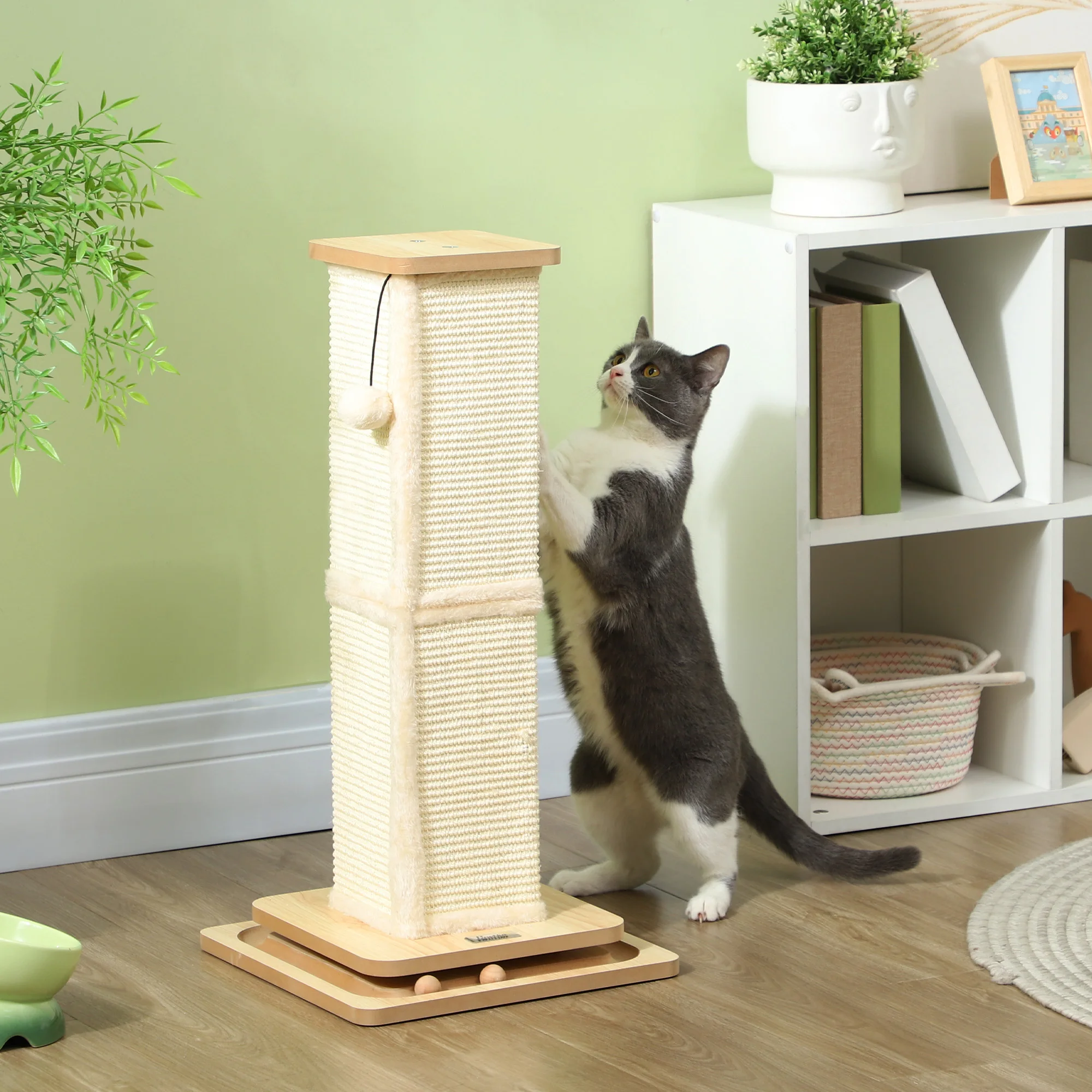 PawHut colonne à gratter pour chat 67 cm de haut tire petit avec boule de queue corde en sisal coffre à gratter arbre à chat chêne