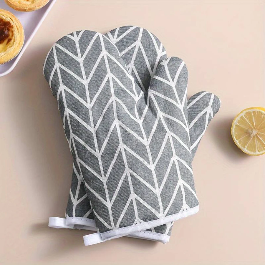 1 pair microwave oven cotton linen anti scalding and heat-insulating gloves modern simple style tree pattern grey color