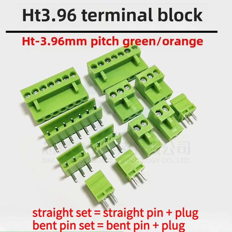 5set HT-3.96mm Plug and pull terminals 3.96 interval PCB Connector Orange/green straight bent pin seat wholesale