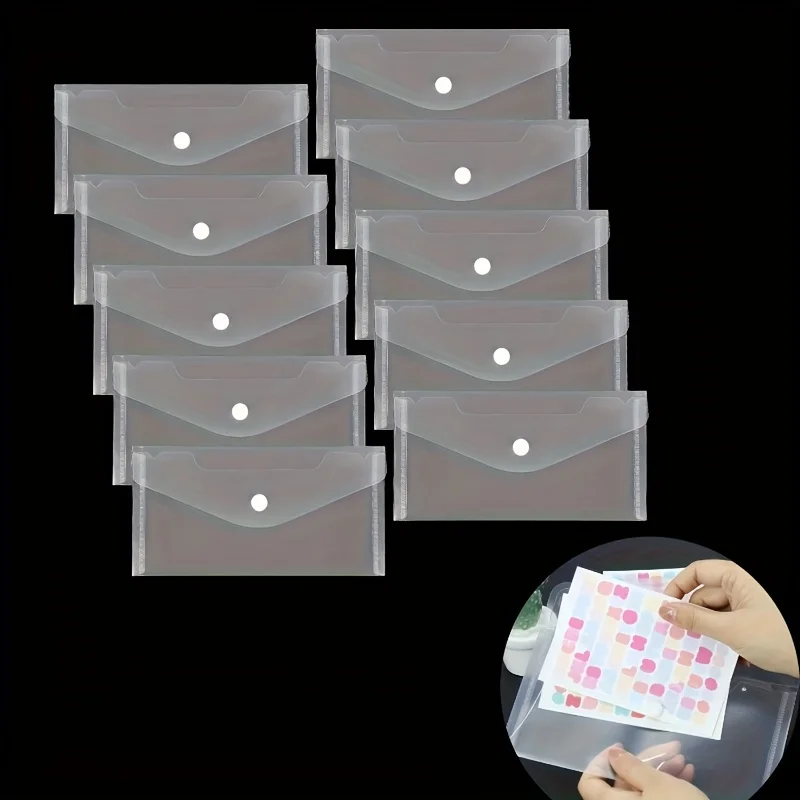

10pcs Plastic Document Bag Snap Closure Versatile Document Receipt Organizer Folder File Bag School Home Office Supplies Storage