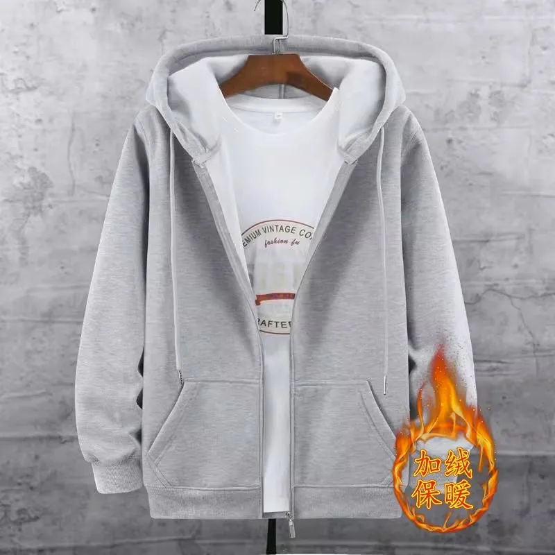 따뜻한 외투 청년 가을겨울 따뜻한 안감 있는 두꺼운 카디건 작업용 남성용 후드티 단색 외투 재킷 코트 외투