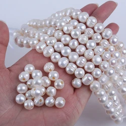 18cm 9-10mm Natural Freshwater  Potato Shaped  Beads With 2.5mm Big Hole Pearls  Strand Length