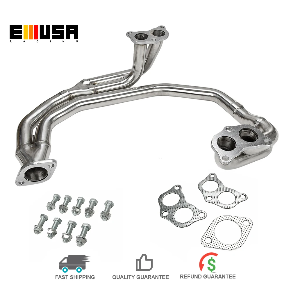 Emusa Stainles Steel Exhasut Pipe with Header Manifold Fit for 1997 1998 1999 2000 2001 2002 2003 2004 2005 Subaru Impreza