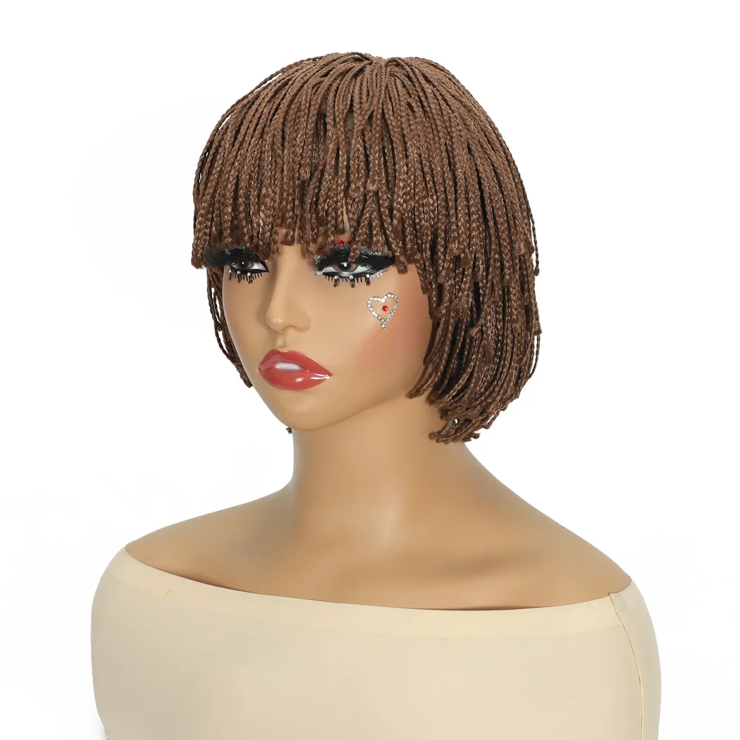 Kurze Zopfperücke, synthetische Perücken für Frauen, Cosplay-Perücke mit Pony, einfach zu tragen, schwarze Perücken, Hochtemperaturfaserhaar