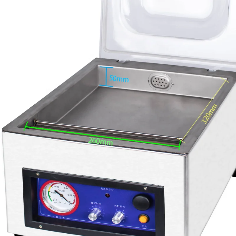 

DZ-260E Enkelkamer Vacuümverpakkingsmachine – Multifunctioneel voor voedsel, kleding, dranken en chemicaliën