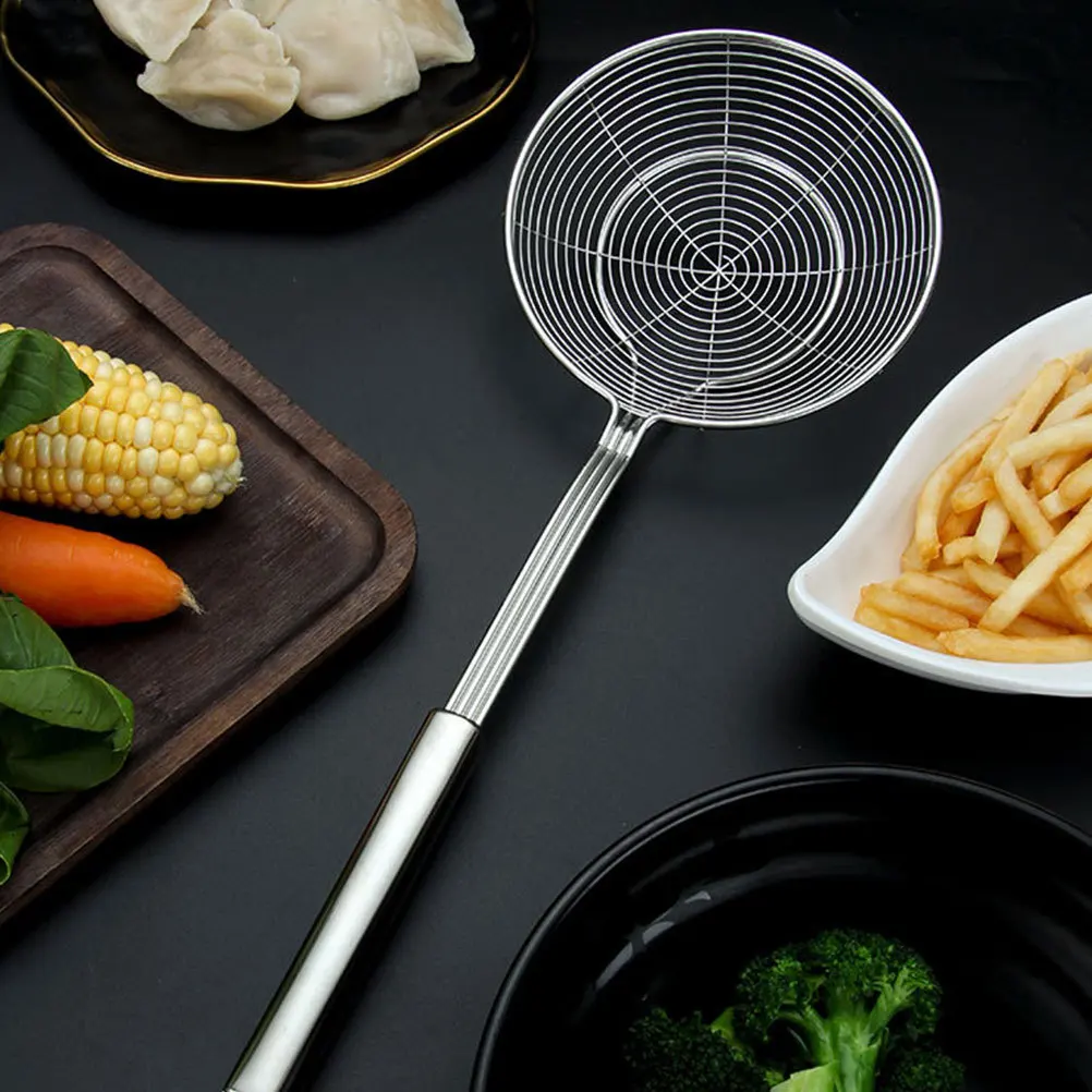

2pcs Stainless Steel Colander Spoon For Pasta Fried Food Noodle Slotted Scoop Kitchen Strainer Tool Lightweight Hanging