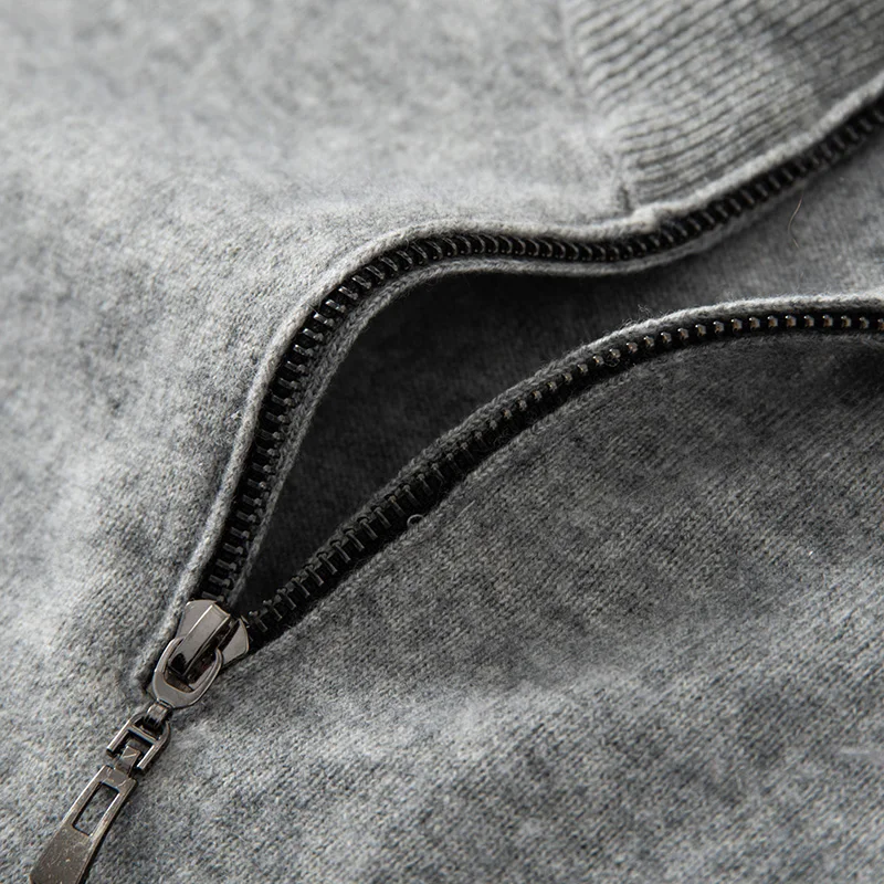 CHICUU 남성용 100% 캐시미어 스웨터 목폴라 지퍼 줄무늬 소매 풀오버 가을 겨울 프레피 스타일 두꺼운 따뜻한 캐시미어 니트