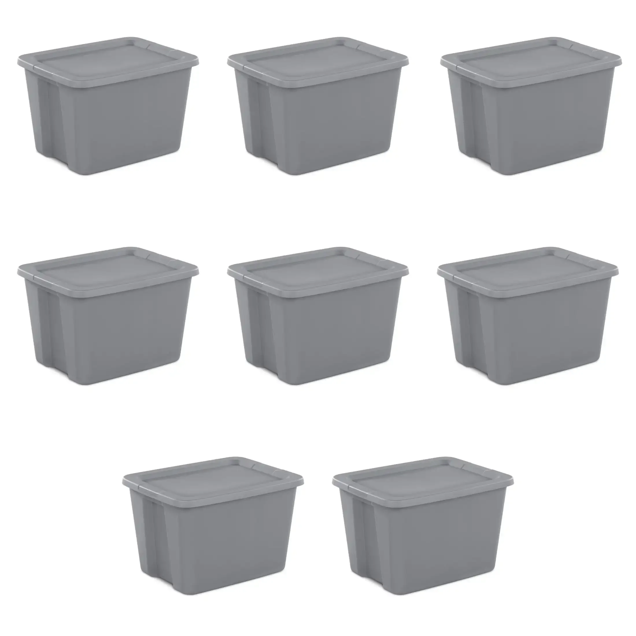 

18 Gallon Tote, Plastic Storage Bin with Snap-on Lid, Gray, 8 Count