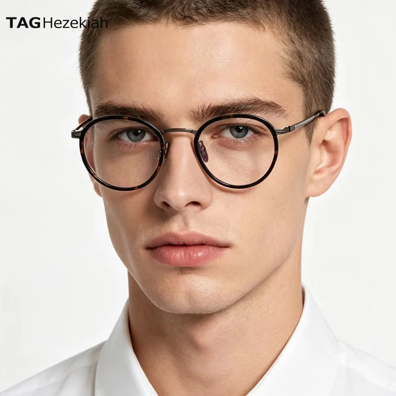

2026 New Round Eyeglasses Men Women Titanium Frame Anti Blue Light Glasses Tortoise Shell Optical Eyewear for Computer V803