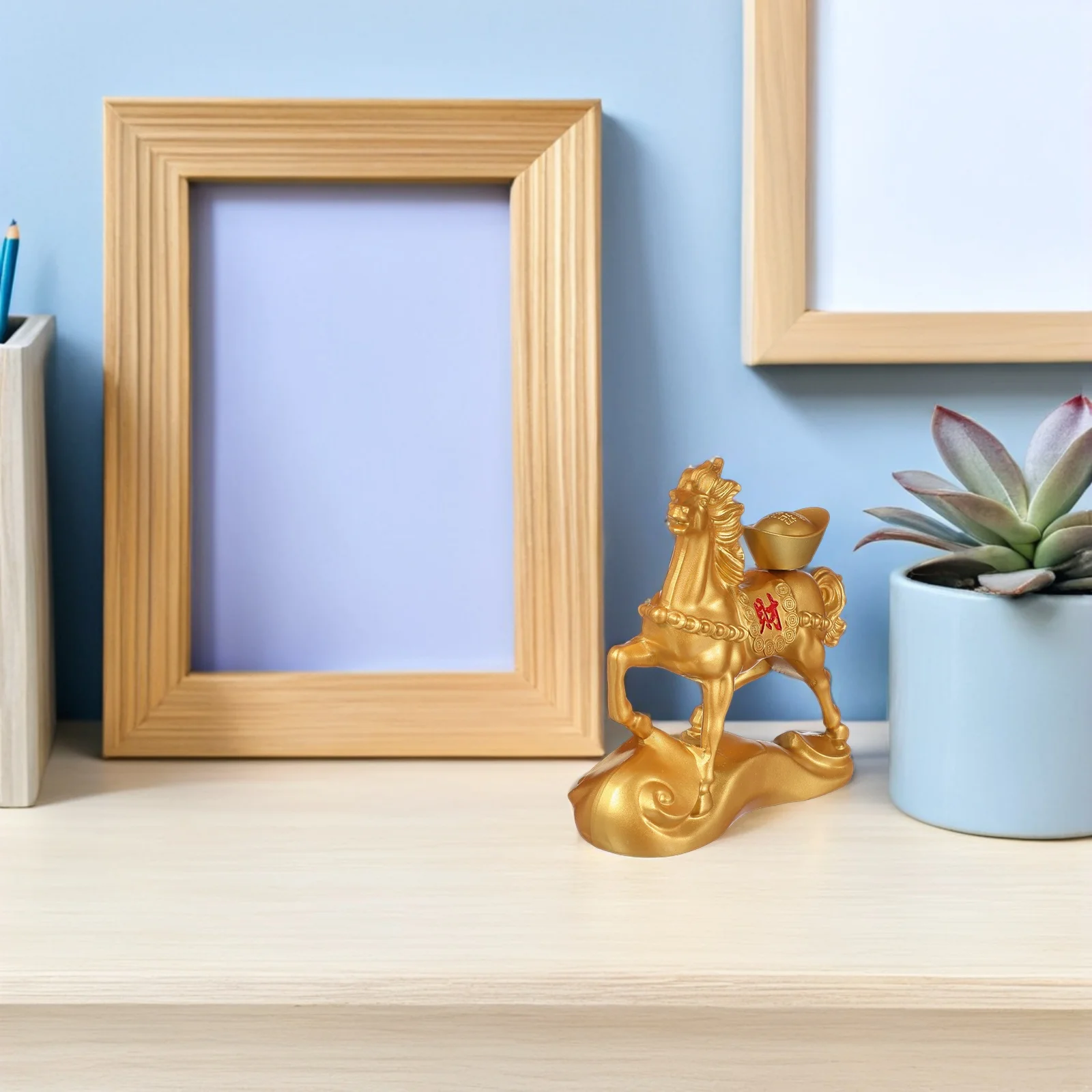 

Golden Horse Sculpture Office Desk Decoration Miniature Brass Feng Shui Wealth Luck Zodiac Horse Business Gift