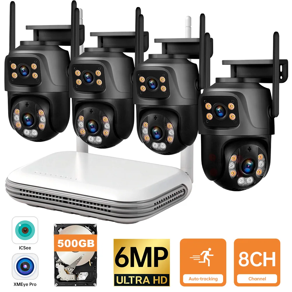 KERUI Waterproof 6MP HD Wireless Dual Lens PTZ WIFI IP Home Security Surveillance Camera System 8CH NVR Video H.265 CCTV Kit