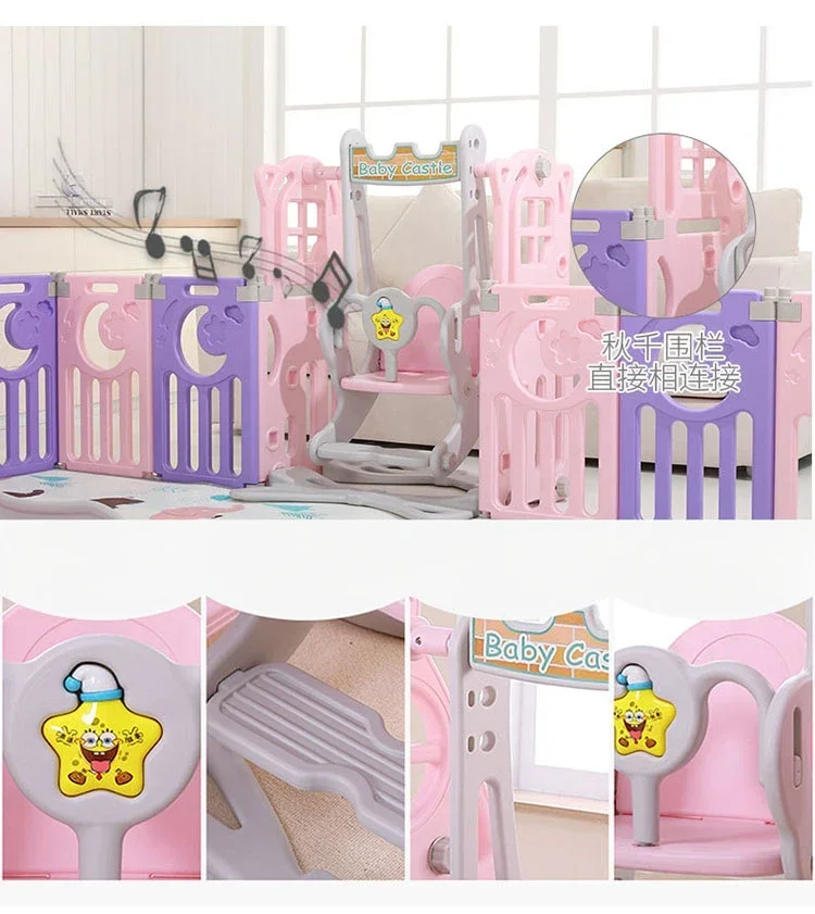 Parc pliant pour bébé avec toboggan, boîte de rangement et balançoire, ensembles de maison de jeu, clôture de cour intérieure, stock disponible