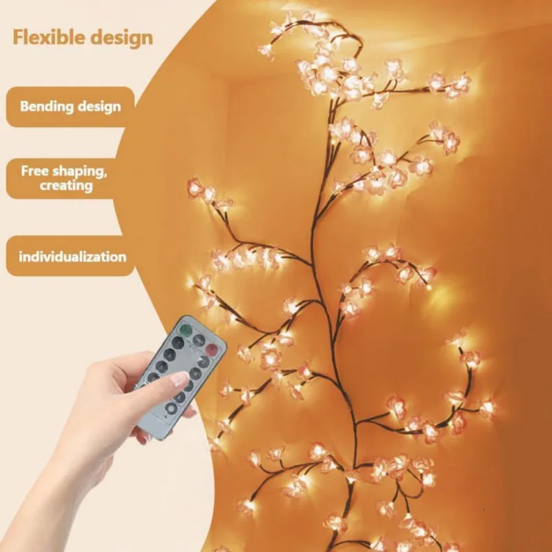 Cherry Blossom Branch Shaped LED Lights, USB Powered Creative DIY Holiday Vine Light, Suitable for Living Room, Bedroom