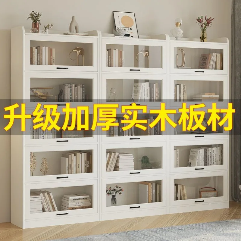 

Dust-proof shelf Glass door Household living room Solid wood bookcase Flip storage cabinet