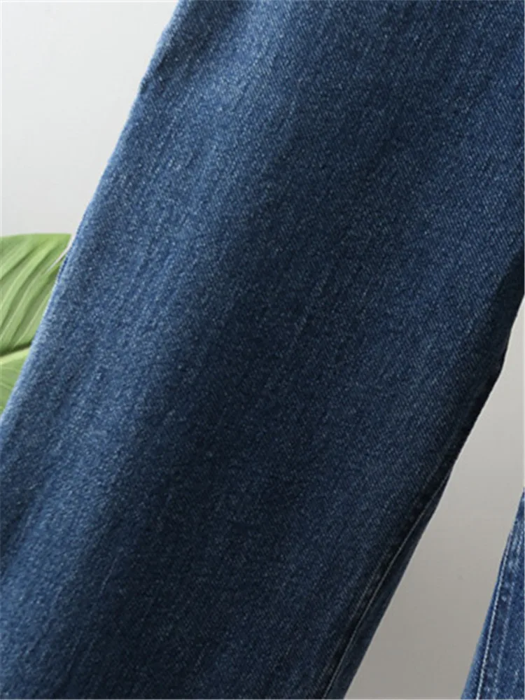 Jeans taille haute à jambe droite pour femmes, denim lavé, pantalon en tissu commandé, grande taille, vêtements de printemps et d'automne