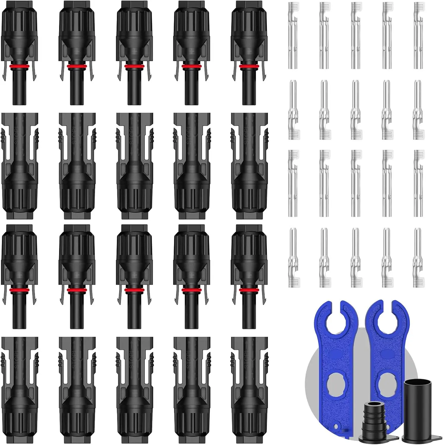 10/20/30 Pairs Solar Connector, 20Pcs Solar Panel Cable Connector Adapter Male/Female 1000V Waterproof Connector with 2 Spanners