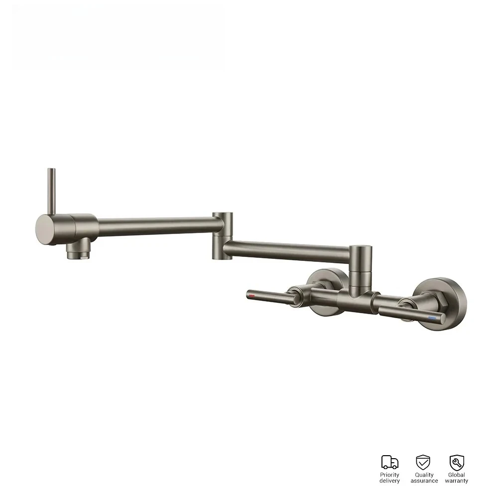 Solid Brass Swivel Spout Hot And Cold Water With Dual Handle Pot Filler Faucet Wall Mounted Kitchen Mixer