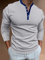 Men's casual long sleeve striped T-shirt spring and autumn comfortable breathable trend solid color standing collar muscle POLO