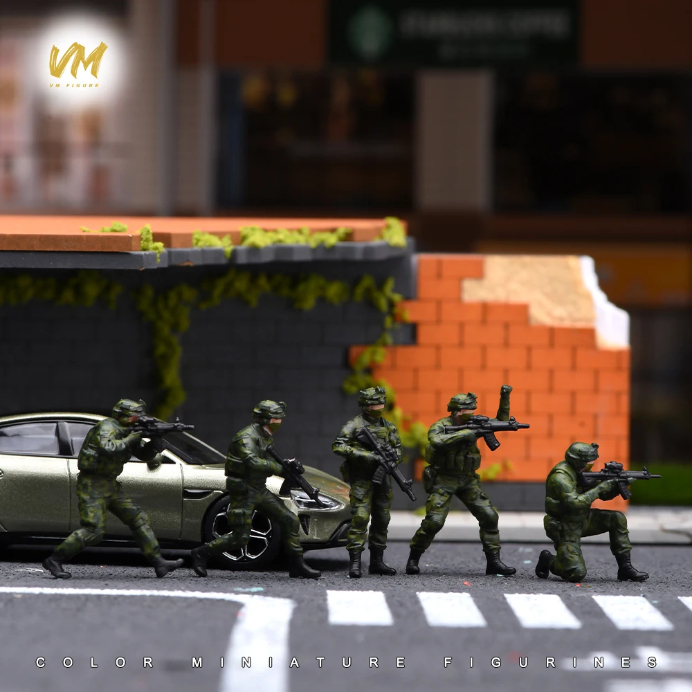 Painted Miniature 1/87 1/64 Special Police Set Soldier Figure Model 3D Mini Doll Props Display Scene Matching Crafts