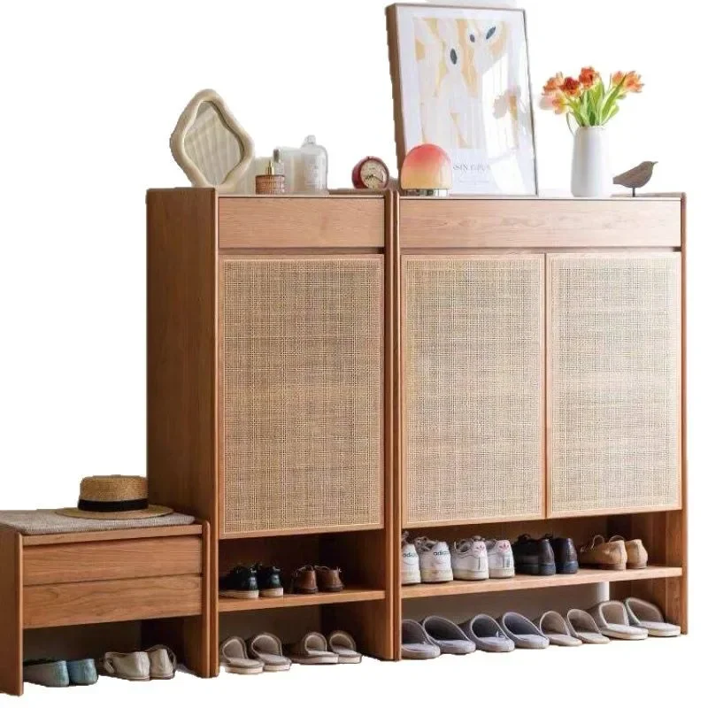 

Nordic solid wood rattan entrance cabinet living room household storage Japanese-style small